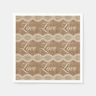 Servilleta De Papel Rústico Boda Burlap Lace Love
