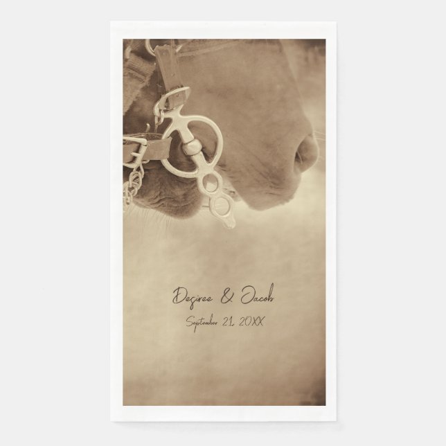 Servilleta De Papel Rústico Boda de Caballo Marrón Occidental (Anverso)