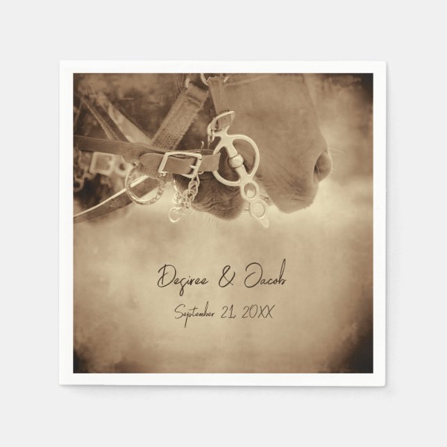 Servilleta De Papel Rústico Boda de Caballo Marrón Occidental (Anverso)