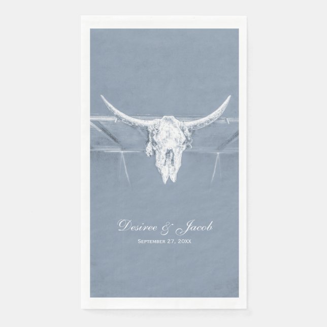 Servilleta De Papel Rústico Boda de cráneo de vaca azul blanco occiden (Anverso)