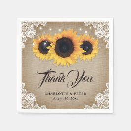 Servilleta De Papel Rústico Boda de girasol vintage Burlap Lace