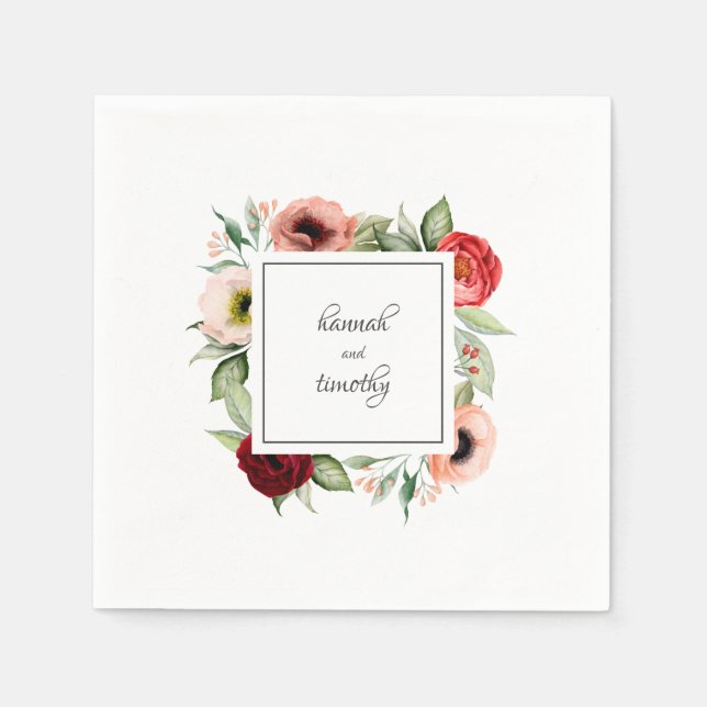 Servilleta De Papel Rústico Boda floral de Boho con nombres (Anverso)