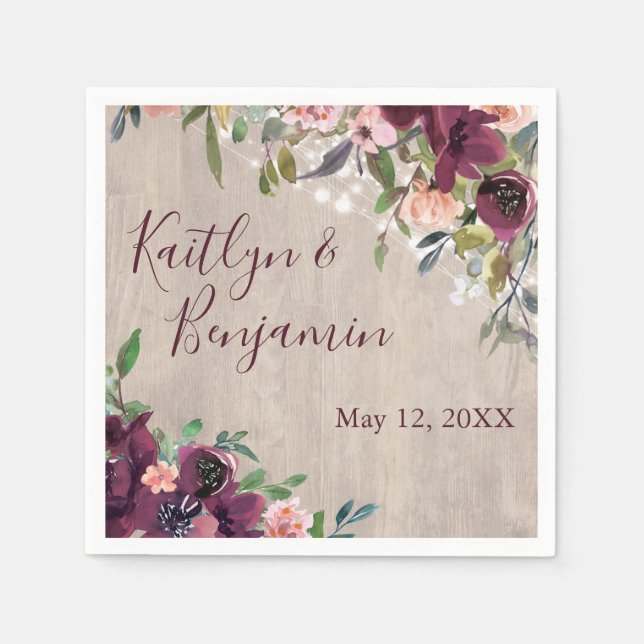 Servilleta De Papel Rústico Boho Floral alumbra versatil Boda (Anverso)
