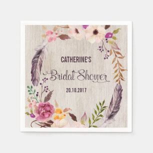Servilleta De Papel Rústico Boho Floral Bridal Shower Papel Napkin