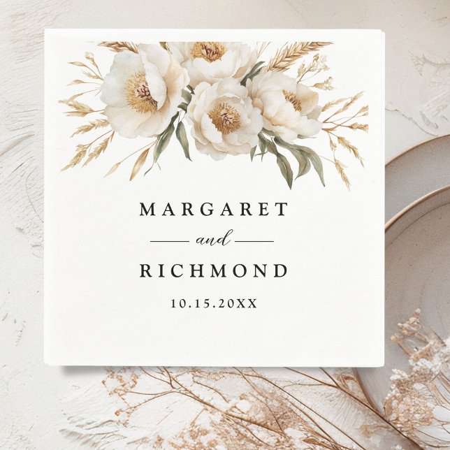 Servilleta De Papel Rústico Boho Ivory Floral Papel Boda Napkin (Subido por el creador)