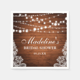 Servilleta De Papel Rústico Bridal Shower Wood String Luces Lace