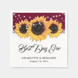 Servilleta De Papel Rústico Burgundy Burlap Lace Sunflower Boda