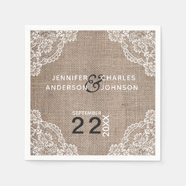 Servilleta De Papel Rústico Burlap Fabric Lace | Napkins (Anverso)