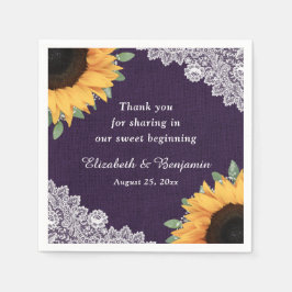 Servilleta De Papel Rústico Burlap Lace Sunflower and Purple Boda