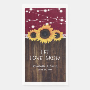 Servilleta De Papel Rústico Burlap Wood Sunflower Burgundy Boda