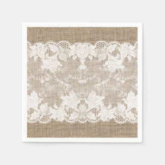 Servilleta De Papel Rústico campo vintage burlap beige y encaje blanco