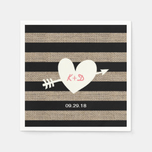 Servilleta De Papel Rústico Corazón y flecha Burlap Stripes Boda