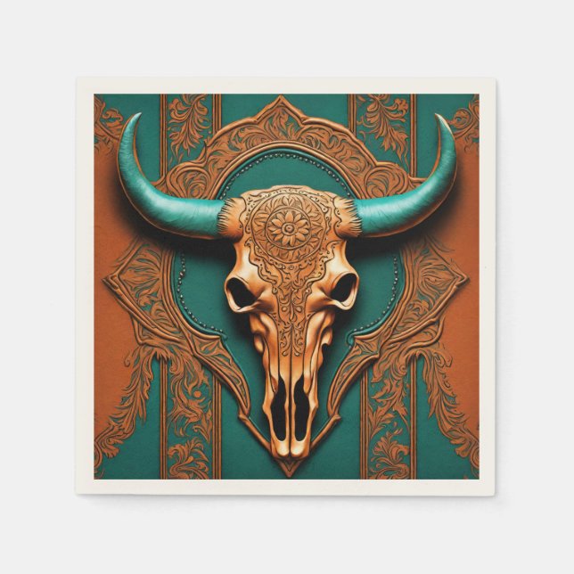 Servilleta De Papel Rústico Cowboy Bull Skull Country Western Fiesta (Anverso)