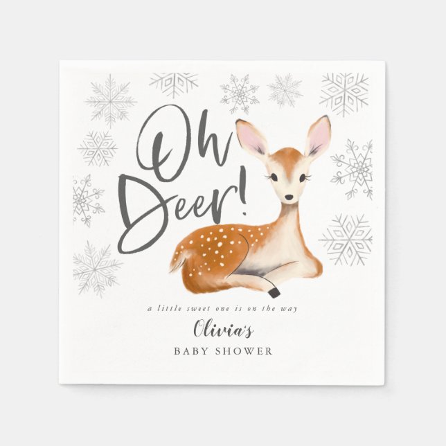 Servilleta De Papel Rústico Deer Woodland Theme Grey Baby Shower (Anverso)