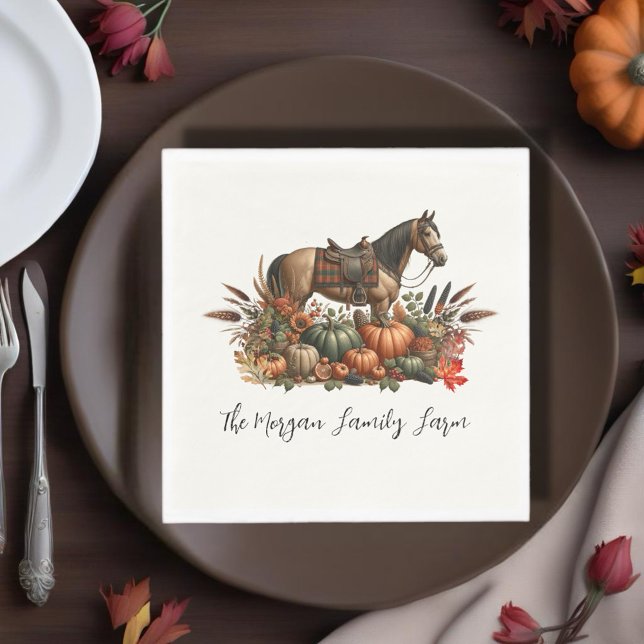 Servilleta De Papel Rústico Día de Acción de Gracias en Occidente (Enjoy this Rustic Western Thanksgiving Horse design! Customize with your favorite event!)