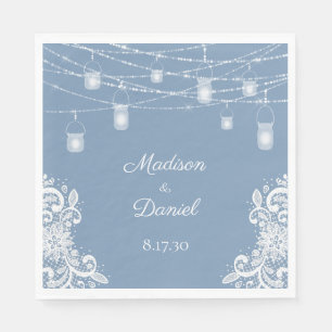 Servilleta De Papel Rústico Dusty Blue Luces Bodas Napkins