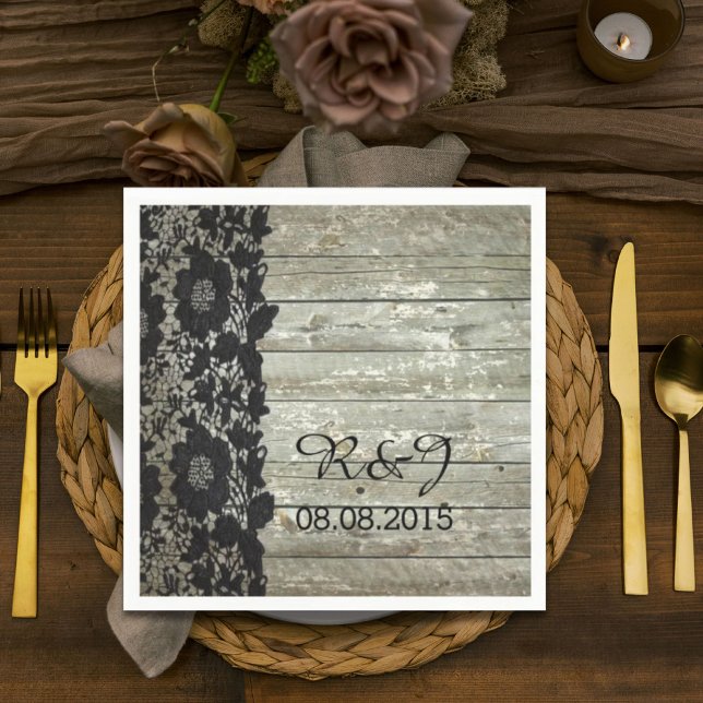 Servilleta De Papel rústico encaje de madera de granero moderno casami (rustic barn wood lace modern country wedding favor paper napkins)