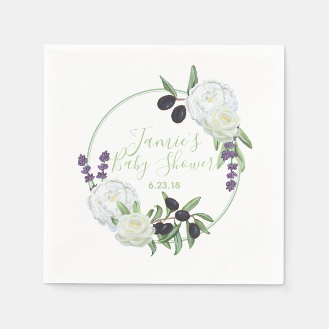 Servilleta De Papel Rústico Floral Baby Shower Romántico Gardenias Sag (Anverso)