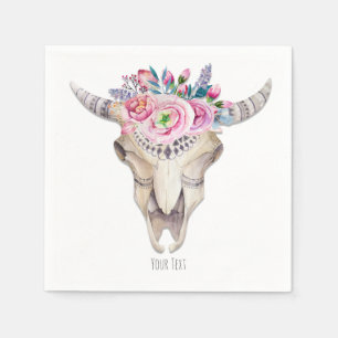 Servilleta De Papel Rústico Floral Cow Skull Boho Moda Personalizado F