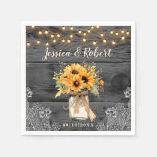 Servilleta De Papel Rústico girasol Mason Jar Boda Napkins