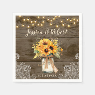 Servilleta De Papel Rústico girasol Mason Jar Boda Napkins