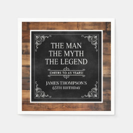 Servilleta De Papel Rústico hombre leyenda del mito 65 cumpleaños negr