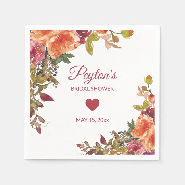 Servilleta De Papel Rústico Naranja Rust Burgundy Otoño Bridal Shower (Anverso)