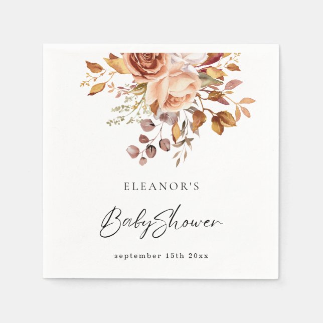 Servilleta De Papel Rústico nombre floral de terracota Boho Baby Showe (Anverso)