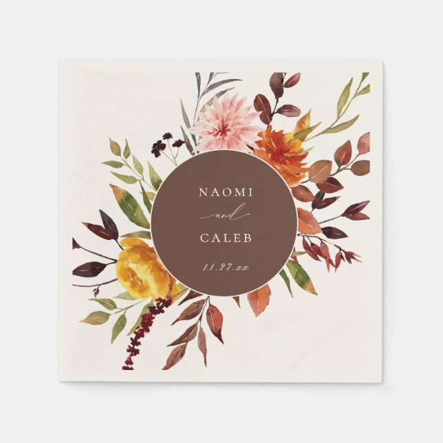 Servilleta De Papel Rústico otoño Foliage Floral Frame Bodas Napkins (Anverso)