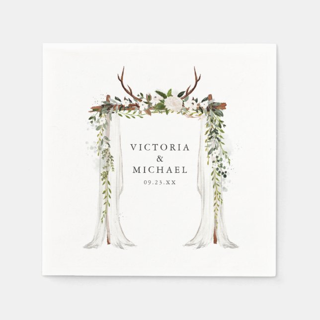 Servilleta De Papel Rústico País Antler Boho Monograma Floral (Anverso)