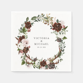 Servilleta De Papel Rústico País Antler Boho Monograma Floral