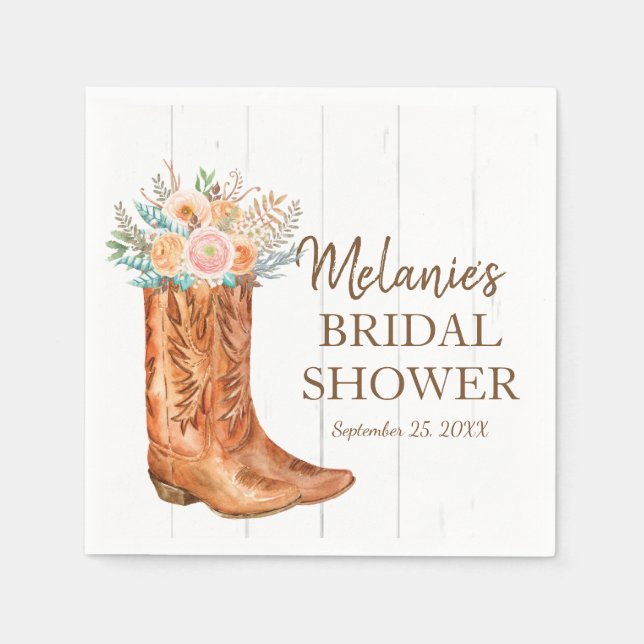 Servilleta De Papel Rústico País Boots Novias Parejas Ducha Fiesta (Anverso)