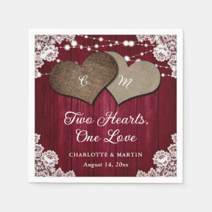 Servilleta De Papel Rústico País Borgoña Madera Burlap Boda