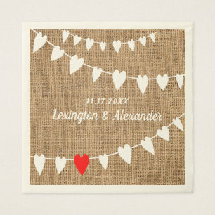 Servilleta De Papel Rústico País Burlap y Boda de String Of Hearts