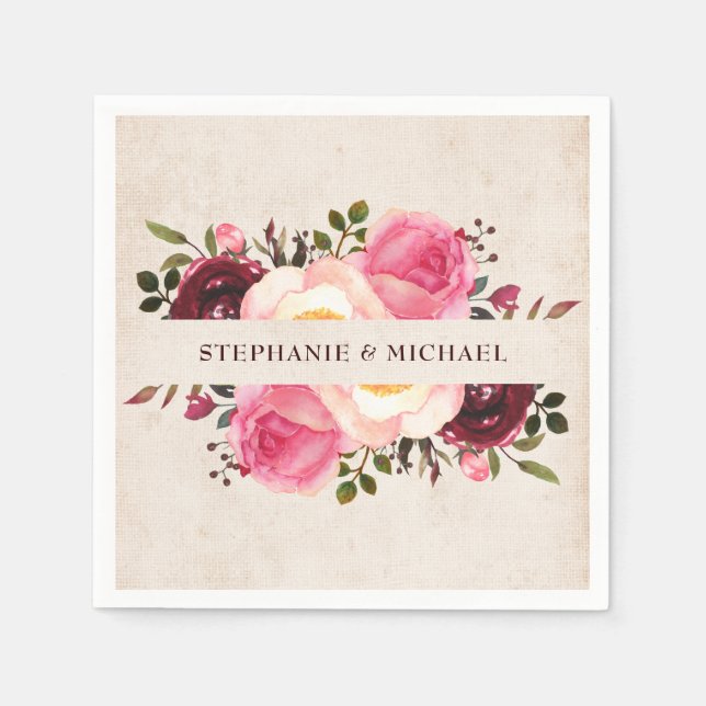 Servilleta De Papel Rústico País Floral Burlap Papel Napkin (Anverso)