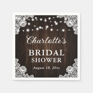 Servilleta De Papel Rústico País Madera Floral Lace Bridal Shower