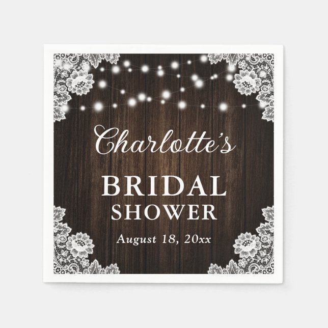 Servilleta De Papel Rústico País Madera Floral Lace Bridal Shower (Anverso)