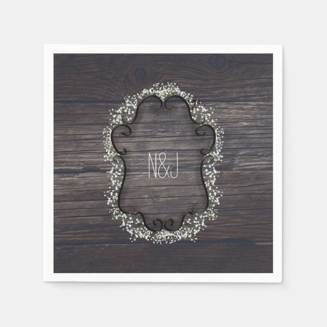 Servilleta De Papel Rústico País Occidental Bebés Respiración y Madera (Anverso)