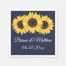 Servilleta De Papel Rústico País Sunflowers Blue Cocktail Napkin