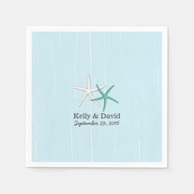 Servilleta De Papel Rústico par de Starfish Light Blue Beach Wedding (Anverso)