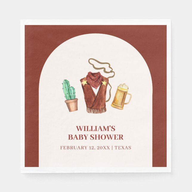 Servilleta De Papel Rústico Rodeo Cactus Beer Arch Baby Shower (Anverso)