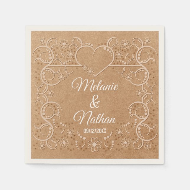 Servilleta De Papel Rústico Romántico Corazón Ornate Lace Napkins (Anverso)