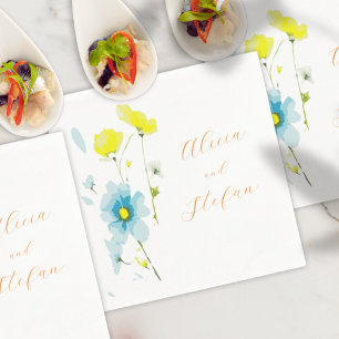 Servilleta De Papel Rústico Simple Azul Amarillo Poppies Acuarela