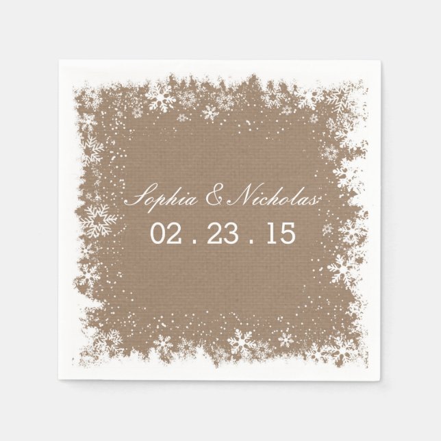 Servilleta De Papel Rústico Snowflakes Boda Cocktail Napkins (Anverso)