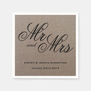 Servilleta De Papel Rústico Sr. y Sra. burlap bodas servilletas
