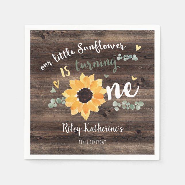 Servilleta De Papel Rústico Sunflower Primeros Napkins (Anverso)