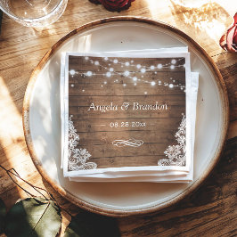 Servilleta De Papel Rústico Wood Twinkle Lights Lace Boda