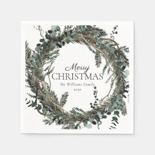 Servilleta De Papel Rústico y agitado invierno Wreath Feliz Navidad