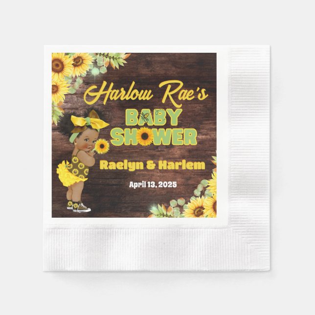 Servilleta De Papel Rústico Yellow Sunflower Baby Shower Baby Girl (Anverso)