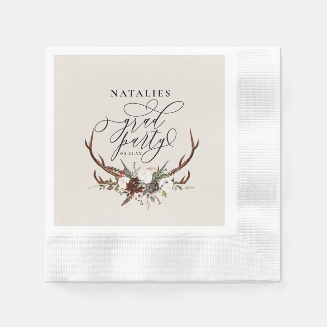 Servilleta De Papel Rústicos estafadores y fiesta de graduación floral (Anverso)